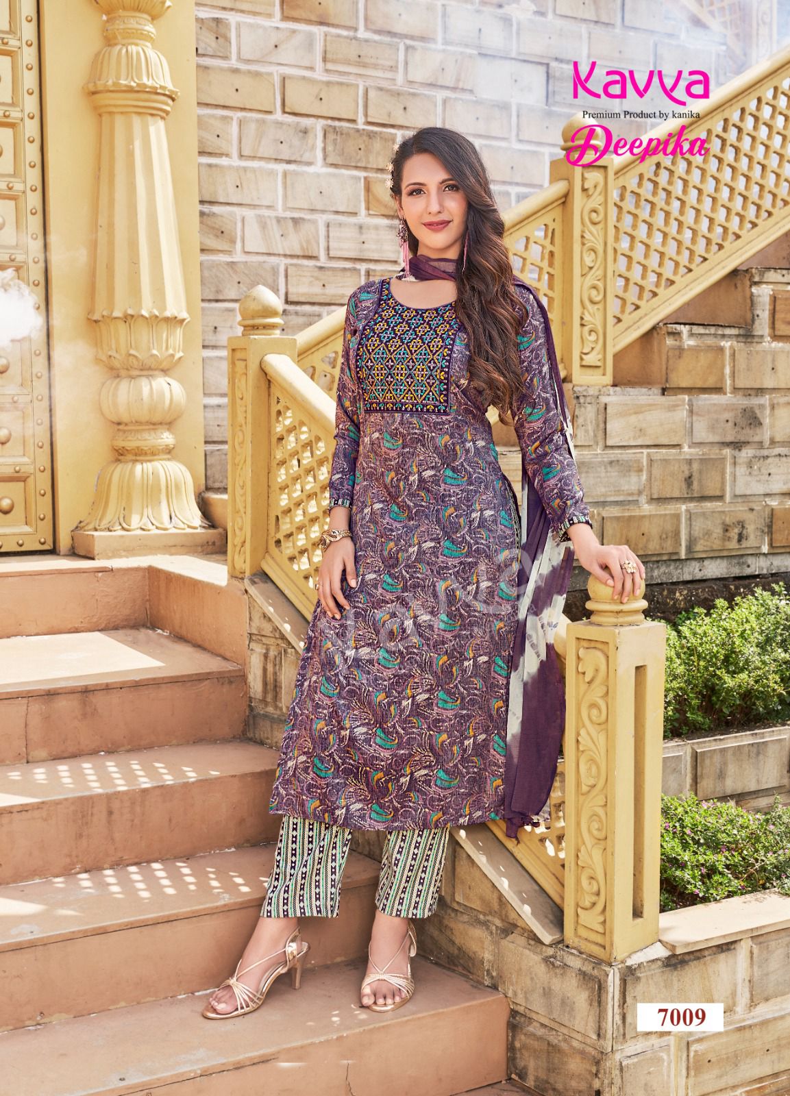Kavya Deepika Vol 7 Embroidery Straight Cut Kurti With Bottom Dupatta